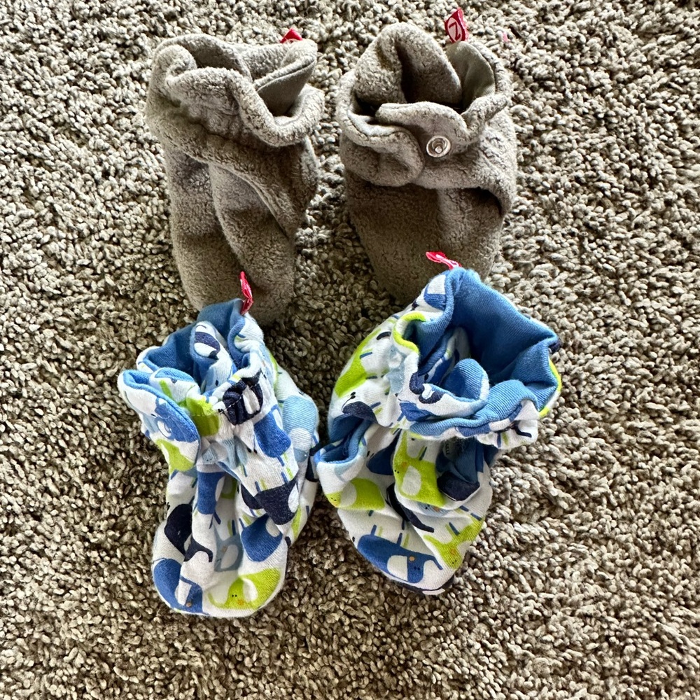 Zutano Blue and Patterned Baby Booties